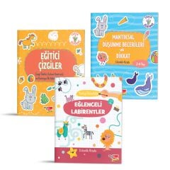 2-4 Yaş Evde Etkinlik Kitabı Seti (Eğlenceli Labirentler, Mantıksal Düşünme Becerileri ve Dikkat, Eğitici Çizgiler)