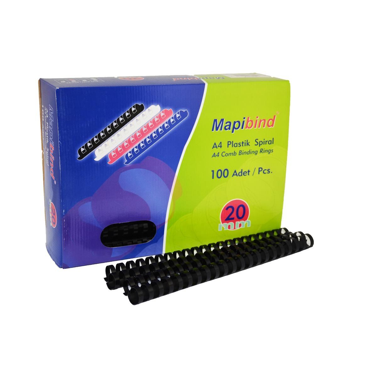 Mapibind A4 Plastik 20 mm Siyah Spiral (76  Adet)